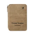 Khaki travel passport wallet with zipper closure and Forever Sunshine engraving - Khaki