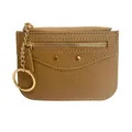Brown litchi leather mini wallet with gold rivets and keychain for women - Apricot