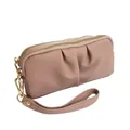 Pochette arricciata rosa antico con doppia cerniera e cinturino da polso rimovibile - Rosa