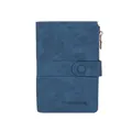 Navy blue RFID leather travel wallet with marble texture, snap button and gold zipper - Blue