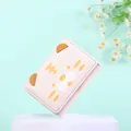 Pink PU leather folding wallet featuring cute cartoon tiger design and 3D ears detail - White