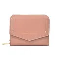 Portafoglio corto minimalista in pelle da donna rosa antico con dettagli in rivetti dorati - Rosa