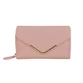 Minimalist envelope wallet for women in soft pink PU leather with golden V-shaped metal trim - Pink