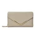 Minimalist cream envelope wallet for women featuring a V-shaped golden metal accent - Green