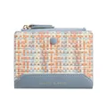 Portefeuille court tissé pour femme en cuir bicolore bleu et orange avec zip doré - Bleu