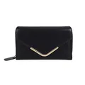 Minimalist black envelope wallet with gold V-metal trim and zipper closure - Black