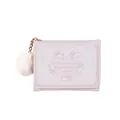 Cute pink trifold wallet with white rabbit patterns and a soft fur ball keychain - Pink
