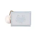 Light blue tri-fold wallet with cute rabbit illustration and fluffy pompom keychain - Blue