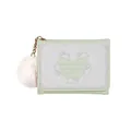 Cute mint green tri-fold short wallet with white rabbit pattern and fluffy pompom charm - Green