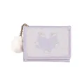 Cute light purple tri-fold wallet with white bunny patterns and a fluffy pom-pom charm - Purple