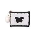 Cute black trifold wallet with white lace bunny heart print and soft fluffy pompom charm - Black