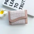 Roze en witte tweed mini-portemonnee voor dames met onregelmatige gebogen flap - Roze