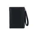 Cartera clásica de cuero Saffiano negro con correa de muñeca y cremallera dorada - Negro