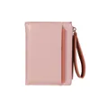 Pink and brown bifold wallet for women with Saffiano leather texture and wrist strap - Pink