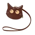 Portamonete a gatto marrone in pelle PU con tracolla sottile e dettagli dorati - Caffè