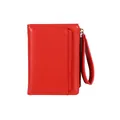 Women's compact red faux leather card holder wallet with zipper and wristlet strap - Red