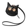 Mini borsa a tracolla a gatto nero in pelle PU con cerniera dorata e dettagli - Nero