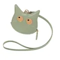 Mini portamonete a forma di gatto verde chiaro in pelle PU con tracolla e orecchie - Verde