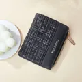 Kurze schwarze Tweed-Geldbörse mit goldenem Reißverschluss und elegantem Classic Star Text - Schwarz