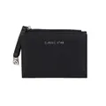 Classic black pebbled leather small wallet for women with silver zipper and star detail - Black