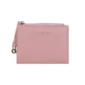 Kleines Portemonnaie aus rosa Leder mit Lychee-Maserung, Reißverschluss und Markenlogo - Rosa