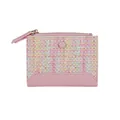 Geweven damesportemonnee in pastelroze en blauw met metallic ritsdetail - Roze
