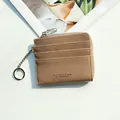 Portacarte in pelle marrone con fessure multiple e portachiavi in metallo zip - Cachi