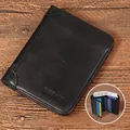 Vertical black leather wallet for men with textured finish and multi-card slot design - Genuine Leather Tri-fold / Black