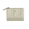 Korte geweven bifold portemonnee in saliegroen en beige met een rits en logo - Groen