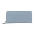 Portafoglio lungo azzurro in pelle con chiusura a zip e slot per carte posteriore - Blu