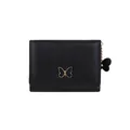 Portafoglio nero minimalista a tre ante con logo a farfalla dorata e ciondolo a cuore - Nero (C325-69)