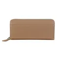 Khaki long zip wallet in litchi grain leather with back pocket for women - Elephant Gray