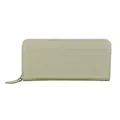 Long leather wallet in light sage green with zipper and back slot for cards - Green