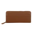 Elegant caramel brown long wallet with litchi grain leather and top zipper closure - Coffee