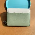 Portamonete corto con cerniera in pelle verde chiaro e crema con design a onde chic - Verde