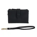 Classic black matte finish women's wallet with golden hardware and detachable wrist strap - Black