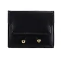 Minimalist black PU leather tri-fold wallet for women with golden metal bead accents - Black