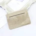 Mini beige PU leather zipper card holder with gold textured slots and slim design - Khaki
