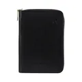 Portefeuille de voyage RFID en cuir noir avec zip doré et icône d'avion embossée - Noir