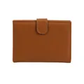 Brown litchi pattern leather passport wallet with snap button closure for women - Brown