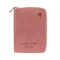 Porte-passeport rose anti-RFID avec fermeture éclair et logo avion pour documents - Rose