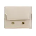 Minimalist beige PU leather tri-fold wallet with cross-grain texture and gold studs - Beige
