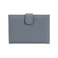 Slim grey-blue passport wallet with pebbled leather texture and snap fastener closure - Denim Blue