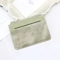 Slim light green and grey leather card holder wallet with elegant golden zipper pocket - Green
