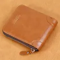 Portefeuille zippé en cuir marron vintage pour homme avec logo doré élégant - Marron