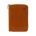 Portefeuille de voyage en cuir marron avec blocage RFID et zip doré sécurisé - Marron