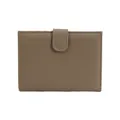 Slim taupe travel passport holder in pebble grain leather with snap button closure - Khaki