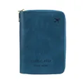 Protège-passeport RFID en cuir bleu marine avec zip en U et motif d'avion - Bleu sarcelle