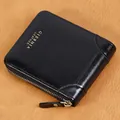 Portefeuille vintage en cuir noir pour hommes avec fermeture éclair sécurisée et grande capacité - Noir