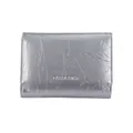 Silver trifold wallet with metallic crinkle texture and Classic Star embossed logo - Pearlescent Silver